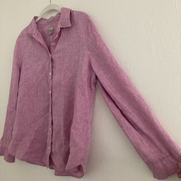 Chico's 100% Linen Pink Long Sleeve Button Front Shirt Breezy Lagenlook Beach 8 - Picture 3 of 8